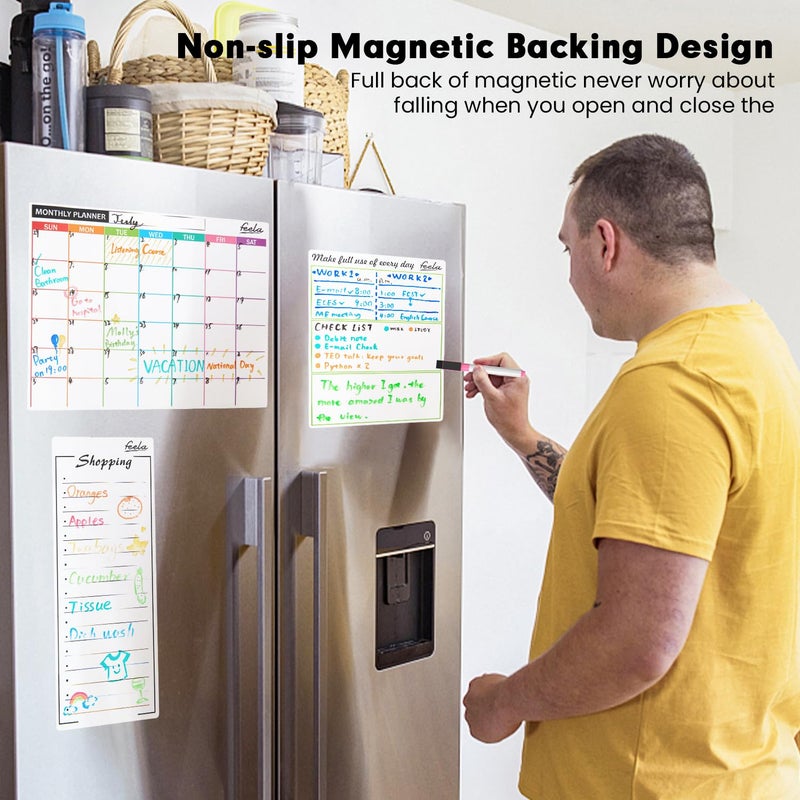 Feela 4 Pack Dry Erase 2024 Magnetic White Board Calendar Kit, Feela Monthly Weekly Calendar for Wall Refrigerator, Office Supplies with 8 Magnetic Erase Markers, 1 Eraser, 10 Stickers for Schedule - Image 4